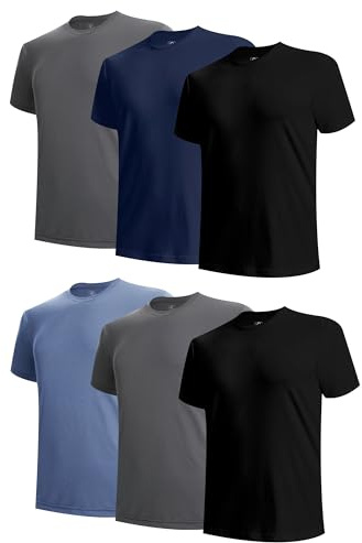 BAMBOO COOL Men's Undershirts Moisture Wicking Crewneck T Shirts, Breathable Stretch Soft Tees for Men, 6 Pack