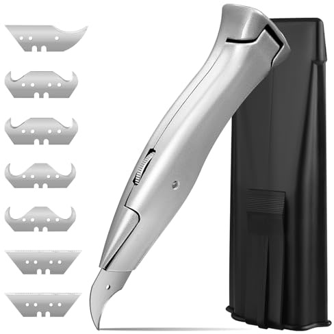 WGIDSKKI Cuchillo Alfombras Profesional con Estuche Negro, Cutter para Alfombras con 8 Hojas de Repuesto, Cutter para Hojas Trapezoidales para Cortar Suelos de PVC