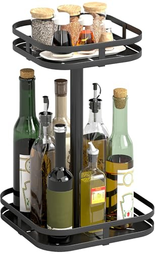 HOMCOM Portaspezie a 2 livelli Ruotabile a 360° con bordi rialzati Piedini di aspirazione Portaspezie in piedi Carosello di spezie Organizzatore da cucina per bancone da cucina Tavolo da