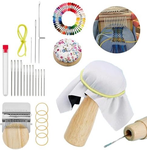 Byzieir Stopfpilz Set Aus Holz, Stopfset Socken, Stopfzubehör Set Mit 14 Haken, 14 Nadeln Und 50 Farben Garn, Stickset Für DIY Handnähen, Socken, Kleidung, Hüte, Schals