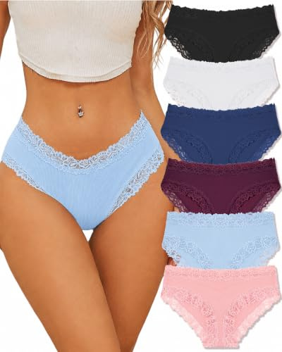 ALL OF ME Lot de 6 sous-vêtements en Coton Caleçons Femmes Slip Brésilien Dentelle Coton Culotte Soft Hipster Sexy Panties Underwear Souples Multipack