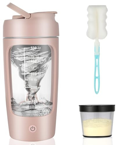 BUTBU Shaker Électrique Protéine, 650ml Bouteille Shaker Rechargeable | Shaker Protéiné rechargeable USB-C, sans BPA, avec récipient pour poudre, mélange automatique, pour sport et fitness (rose)