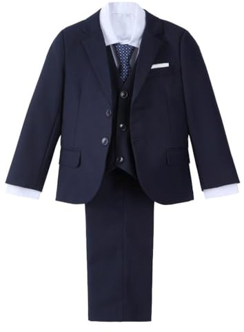 Lito Angels Costume Smoking Slim 5 pièces, garçon, Bleu Marine, 11-12 Ans