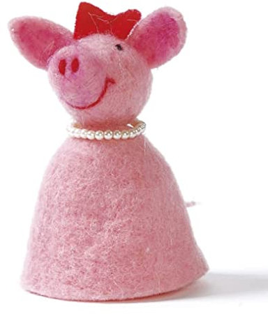 Baden dekorativer niedlicher Eierwärmer pinkes Schwein mit Perlenkette aus Filz (1)