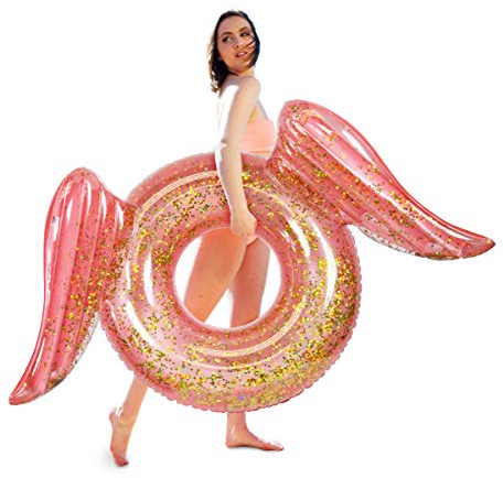 CoTa Global Rose Gold Inflatable Angel Wings Pool Float Tube - Luxurious Inflatable Float Rings for Adults, Perfect Beach Float Tube with Sparkly Confetti, Ideal for Pool Party Decor - 58 Inches