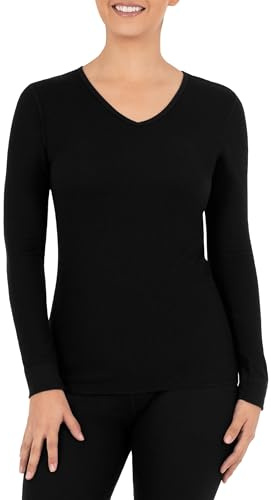 Fruit of the Loom Women's Micro Waffle Thermal V-Neck Pajama Top, Black, S