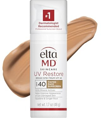 EltaMD UV Restore Tinted Sunscreen for Face SPF 40, Tinted Mineral Sunscreen for Sun Damaged Skin Repair Face, Anti Aging Zinc Oxide Moisturizer Formula, 1.7 oz