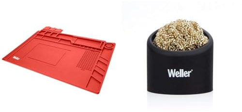 Weller WLACCWSM2-02 Matte für Lötarbeiten Größe & WLACCBSH-02 Lötspitzen Reinigungsschwamm mit Silikon Ablage für Mehr Sicherheit und Stabilität