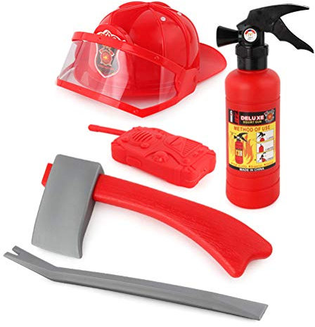 BSTCAR Lot de 5 Jouets de Pompiers, Casque/extincteur, interphone, Hache, clé, Mini Accessoire de Pompier, Jouet pour Enfants, pour Enfant