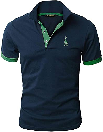GNRSPTY Polo da Uomo Manica Corta Ricami Fulvi Casual Chic Poloshirt Camicia T-Shirt Estate,Marine+Verde,3XL