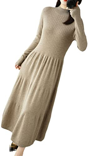 Ownwfeat - Vestito in cashmere e lana per donna, a maniche lunghe, morbido, a maglia, con dolcevita a mezza lunghezza, Come mostrato, M