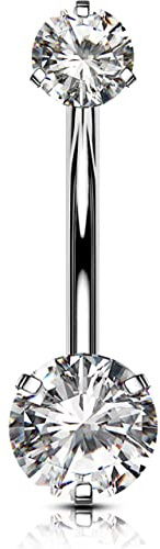 OUFER Body Piercing Barre à nombril en titane massif 16 mm extra longue 14G avec zircone transparent, Vis, Unisex, Clair, Bijou de piercing de nombril