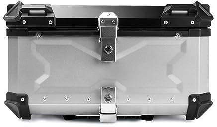 Bauletto Scooter Alluminio Top Case Baule da Moto 65L 80L 100L Impermeabile Valigia Bauletti per Moto Quad Motorbike Motocicletta, con Schienale Morbido (Color : d'Argento, Size : 65L)
