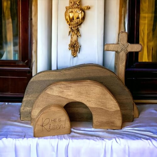 Didyts Scena pasquale in legno, decorazione religiosa con croce di Gesù, set di statue decorative per presepe, decorazione per la casa di Pasqua vuota, decorazione per interni della casa (Lui è