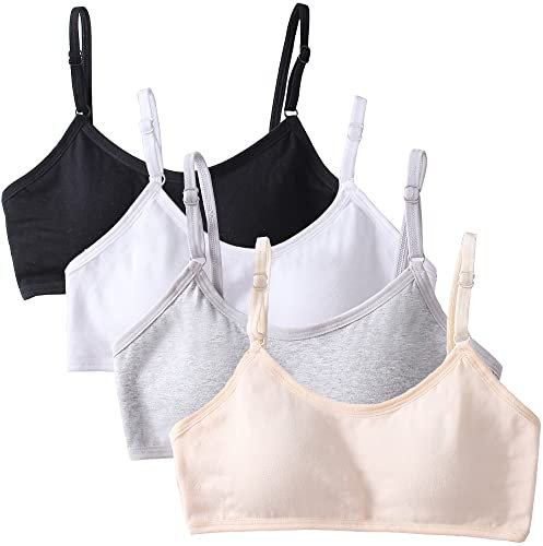 Bysion 4er-Pack Mädchen Sport BHS Teens Unterwäsche mit Fest Gepolsterte und Verstellbarem Schultergurt Bralette Top Bustier für 10-12 Jahre Kinder und Kleine Brüste Damen