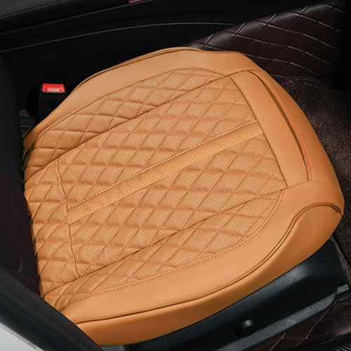 POKSRI Guero Genuino Piel de Vaca Funda Asiento Coche,Protector Funda Asiento Coche Delantero,cojin Auto,Es Compatible con la mayoría de los vehículos de la categoría A en adelante(Marrón Anaranjado)