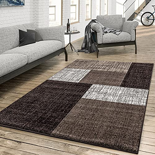 TT Home Wohnzimmer Teppich Kurzflor Flur Schlafzimmer Jugendzimmer Meliert Esszimmer Modern Geometrische Muster, Farbe: Braun, Größe:160x230 cm
