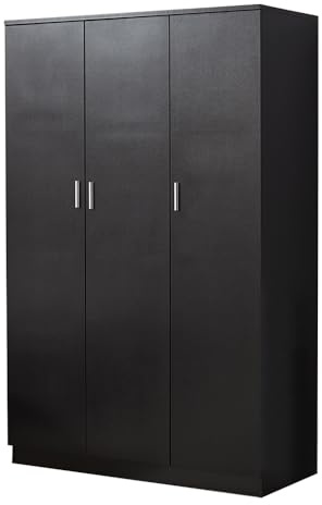 Panana 3 Door Wardrobe with Hanging Rail, 6 Shelves Storage Cupboard Closet, Triple Wardrobe for Bedroom Furniture (Black)