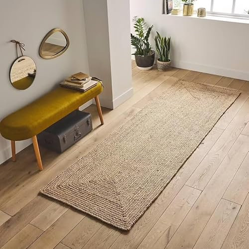 THE PIKKU INTERNATIONAL Juteteppich, Läufer-Design, handgeflochten, rechteckig, für Wohnzimmer, Flur (60 x 120 cm)