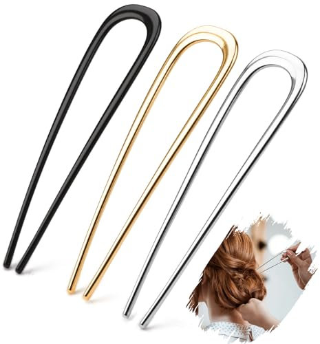 Mbsomnus 3 Stück French Hair Pin Metall Französische Haarnadel 14cm French Twist Hair Pin U-Förmige Haargabel Groß Haarpin Gold Silber Schwarz Hair Pins French Clip für Frauen Mädchen Alle Haartypen