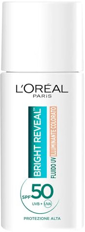 L'Oréal Paris Fluido UV Anti-Macchie, Per Tutti i Tipi di Pelle, Incarnato Luminoso, Macchie Scure e imperfezioni Meno Visibili, Con Niacinamide e SPF50, Bright Reveal, Tonalità: Light, 50 ml