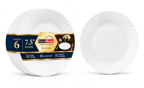 BH | Opalware Round Dessert Plates White | Set of 6 | 7.5/19 cm | Microwave, Oven, and Dishwasher Safe, Serving Opal Dinnerware Set for Everyday Dining, Kitchen, and Home - by Best House