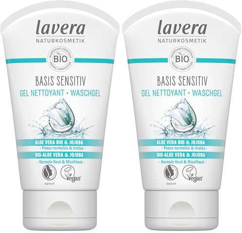 lavera basis sensitiv Waschgel Bio Aloe Vera & Jojoba ∙ Belebt & erfrischt ∙ Vegan Bio Pflanzenwirkstoffe Naturkosmetik Natural & innovative Gesichtsreinigung,125 ml (2er Pack)