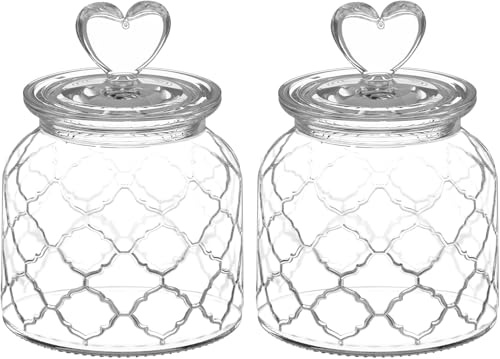 HomeyHoney Frascos de Vidrio con Tapa en Forma de Corazón,Juego de 2 Tarros de Cristal con Tapa Hermética,650ml Botes de Cristal para Barras de Chocolate,Cocinas,Galletas,Dulces y Granos de Café