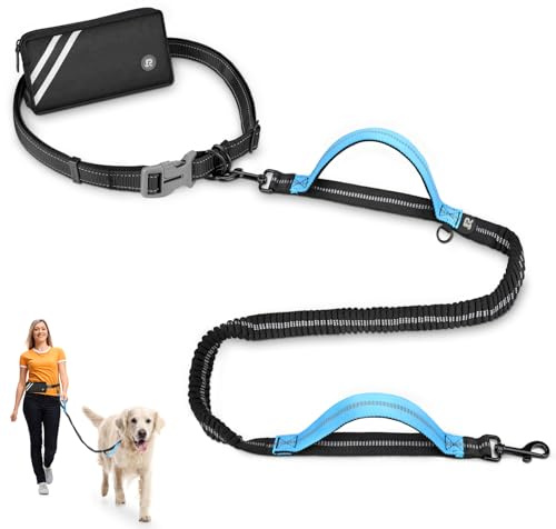 Correa para Perro con Manos Libres para Perros de absorción de Choque, cómoda, Costura Reflectante, Ideal para Correr, Correr y Caminar con Bolsa Negra
