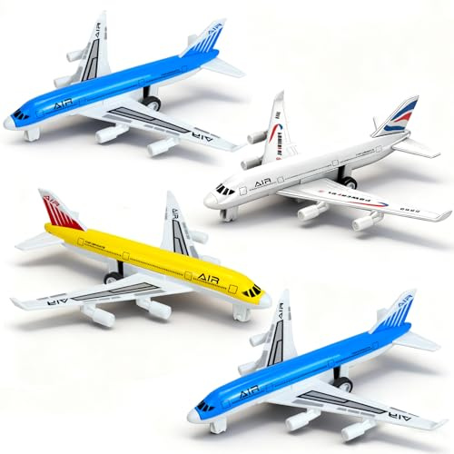 4 Pack Aeroplane Toys Plane, Diecast Metal Airplane Toys for Kids Toddlers | Aircraft Model Pull Back Glider Plane Birthday Gifts for 3 6 9 12 Year Old Boys Girls Cake Toppers Airforce Party Favors