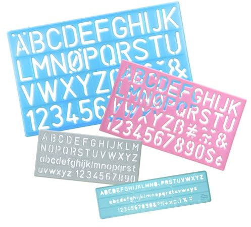 4 Pcs Letter Number Stencils, Plastic Alphabet Lettering Stencils, Number Stencil Templates Craft Guide, Assorted Sizes for Kids' Drawing Painting Learning DIY(Random Color)