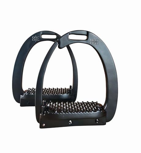 Bello-Equine Estribos de seguridad ecuestres, 4.5 pulgadas de largo, 2.5 pulgadas de ancho con ángulo de 10 grados, serie mate (negro mate)