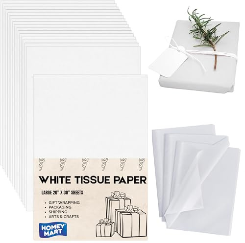 HOMEY MART White Tissue Paper, 20x30 Inches, Large Bulk Acid Free Tissue MG 17GSM Lightweight for Gift Wrapping, Packing, Crafts, Shipping, Retail Packaging, Stuffing & Moving - 50 Sheets