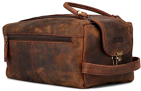 LEABAGS stort läder premium necessär dam och herr I necessär för män och kvinnor I rymlig sminkväska I vaxväska I Beauty Case I Tvättpåse, Vintage rödbrun, Einheitsgröße, avslappnad