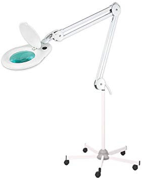 Lampara Flexo-Lupa Profesional 60 led 5X. Pie 5 brazos metalico con Ruedas. Leds de bajo Consumo. Gran estabilidad