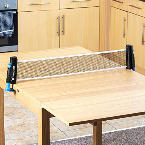 Vermont Retractable Table Tennis Net | Portable Dining Table, Office Desk, Indoor & Outdoor Ping Pong Set | Adjustable Instant Net - Optional Paddle & Balls Set (Post + Net Only)