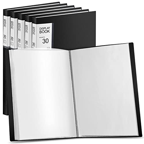 6 Pack Binder with Plastic Sleeves 30 Pocket Presentation Book Binder 8.5 x 11 Inch Art Portfolio Folder with Clear Sheet Protector,Display 60 Pages Folder Flipchart for Artwork(Black)