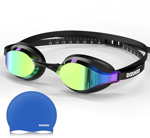 Dizokizo Swimming Goggles Cap Set No Leaking Anti-Fog UV Protection Adjustable Professional Swim Goggles for Adult Men Women