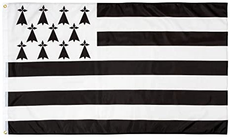 PHENO FLAGS Drapeau Bretagne 90x150cm – breton - résistant aux intempéries, avec œillets en laiton, 100% polyester, coutures doubles robustes et couleurs éclatantes – pour les passionnés de drapeaux