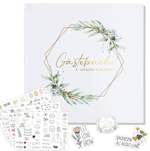 BOFUNX Hochzeit Gästebuch zum ausfüllen Hochzeitsgästebuch 60 Seiten + 8 Stücke Hochzeit Aufkleber für Hochzeitsalbum Fotoalbum Scrapbooking Hochzeitsdeko Brautpaar Geschenk