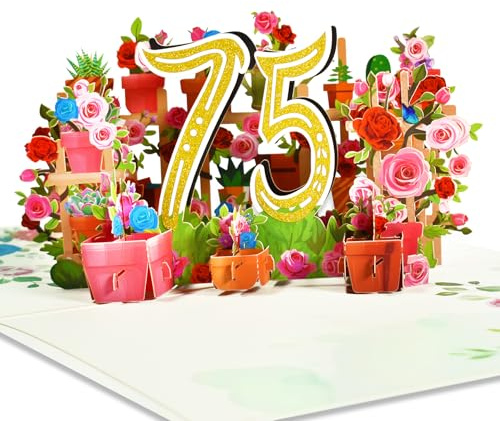 Greeting Art födelsedagskort, 3D-gratulationskort födelsedagskort 75. Födelsedag, 75-årsdag Födelsedag dam, 75. Födelsedag män, 3D popup-kort för mödrar fru vänner