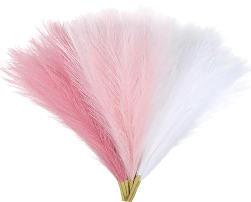 Wlicon 12 Stück Pampasgras Künstlich,45cm Pampasgras Rosa Klein, Langlebig und Formbar,Deko für Boho Home Dekor,Wohnzimmer, Vase,Dekoration Modern