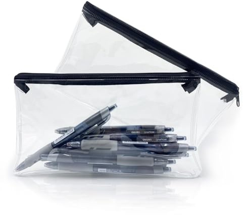 OBYJCA 2 Pcs Clear Pencil Case for Exams, Transparent See Through Exam Pencil Case Clear with Zipperfor Girls Boys Exams Stationary (PVC)