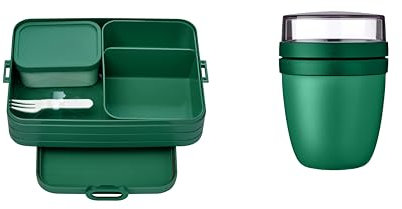 Mepal Brotdose Lunch to go Set - inkl. Lunchpot - Brotdose Large mit Bento Box - Lunchbox für kleine Snacks & Reste - Brotdose Erwachsene - Essenbox mit Fächern - Vivid green