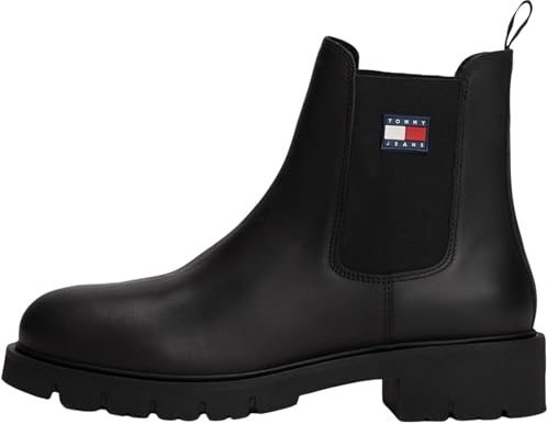 Tommy Jeans Bottines Chelsea Femme en Cuir, Noir (Black), 39