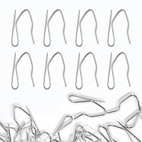 D-buy 120 Pcs Metal Silver Stainless Steel Plated Curtain Hooks, Drapery Pins, Heavy-Duty Offset Pin-On Drapery Hooks for Window, Door Shower Curtains(3cm x 2.5cm)