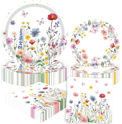 BACH AND BOOZY fleur assiette anniversaire 60pcs fleur party vaisselle kit vaisselles anniversaire assiette dîner papier tasse serviette réutilisable couverts party fête decoration