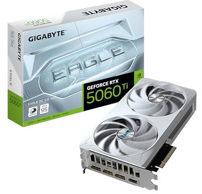 Gigabyte GeForce RTX 5060 Ti Eagle OC Ice 16G Grafikkarte – 16 GB GDDR7, 128 Bit, PCI-E 5.0, 2617 MHz Kernfrequenz, 3 x DisplayPort, 1 x HDMI, GV-N506TEAGLEOC ICE-16GD
