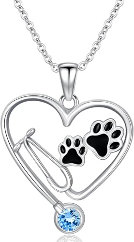 ROMANTICWORK stetoskopkedja för kvinnor 925 sterlingsilver veterinärmedicin stetoskop halsband med födelsesten veterinärmedicin smycken sjuksköterska presenter för kvinnor, Sterlingsilver, Ingen