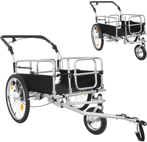 3-in-1 Heavy-Duty Bike Cargo Trailer, Bicycle Trailer– E-Bike Compatible Steel Frame, 110lb Capacity, Convertible Stroller & Pull Cart w/Suspension, 20 Wheels & Accessories